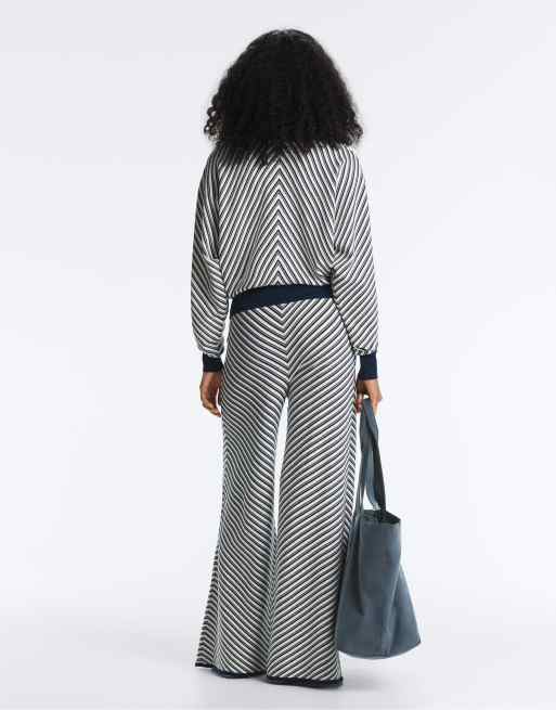 OYSHO Diagonal stripe knit jumper in navy | ASOS