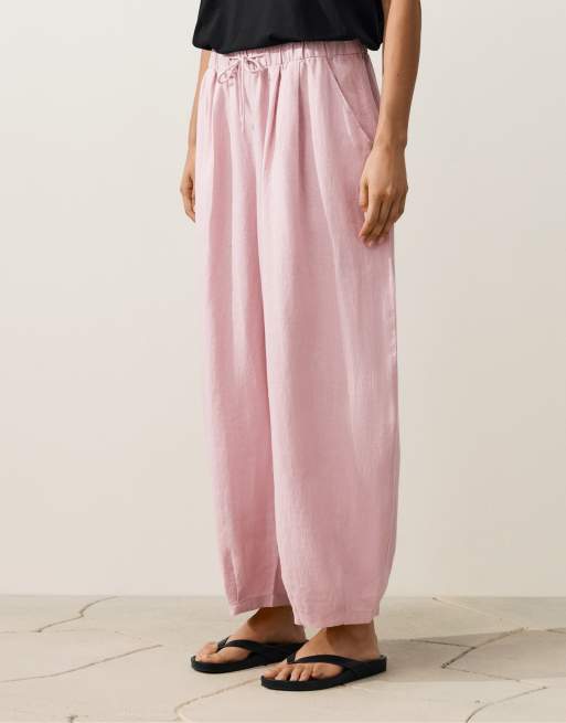 OYSHO – Dimrosa, plisserade ballongbyxor i 100% linne, 2 av 4