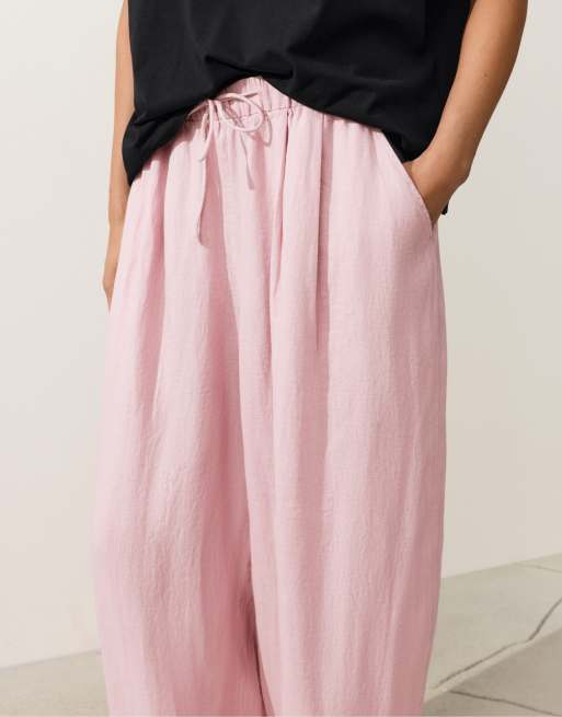 OYSHO – Dimrosa, plisserade ballongbyxor i 100% linne, 3 av 4
