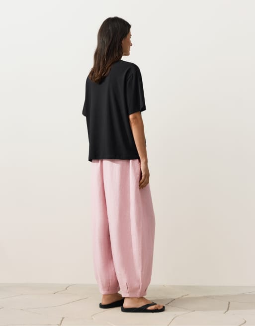 OYSHO – Dimrosa, plisserade ballongbyxor i 100% linne, 4 av 4