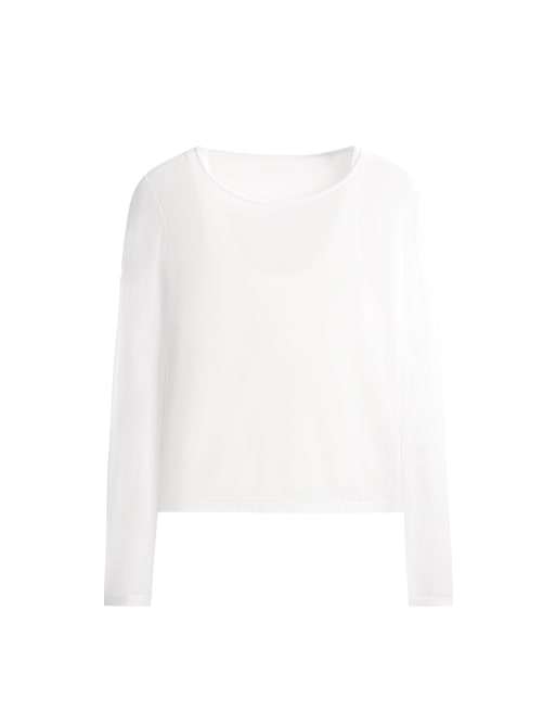 OYSHO Double sheer long-sleeved t-shirt in off-white, 6 of 6