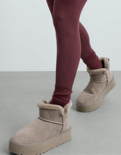 OYSHO Eather bottes à plateforme couleur taupe, 5 de 7