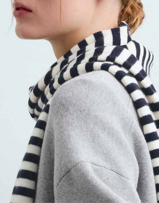 OYSHO écharpe en maille à rayures bleu marine, 2 de 4