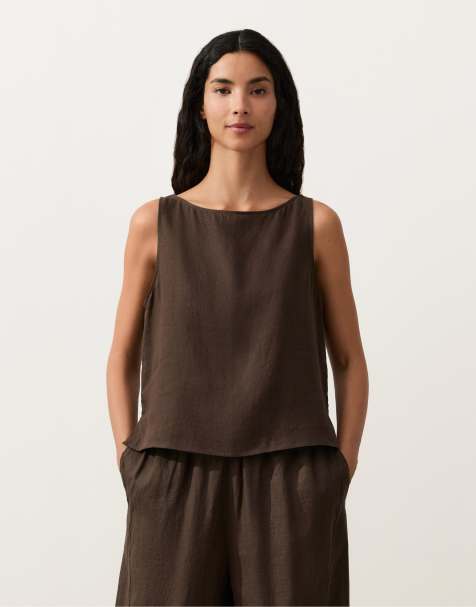 OYSHO – Eckiges Oberteil aus 100% Leinen in Braun - view 1