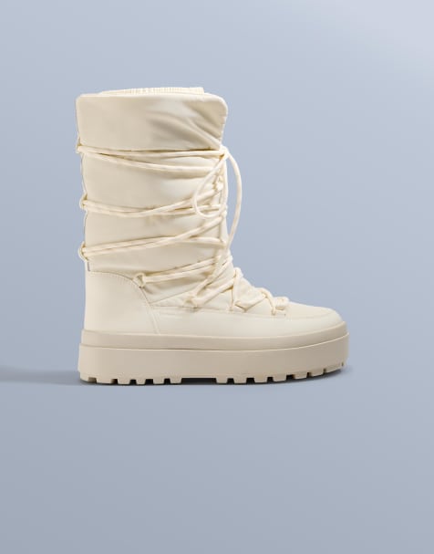 OYSHO - Ecrufarvede apràs-ski-støvler med snørebånd i nylon - view 1