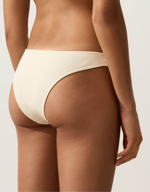 OYSHO - Ecrufarvede bikinitrusser med medium dækning og U-snit i krølstof, 2 af 4