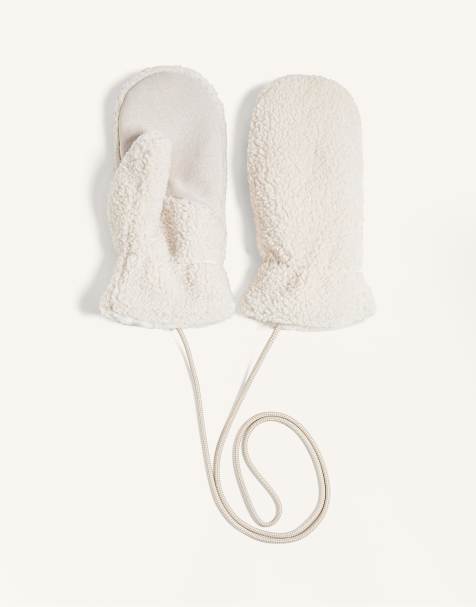 OYSHO - Ecrufarvede vanter i imiteret lammeskind med snor - view 1