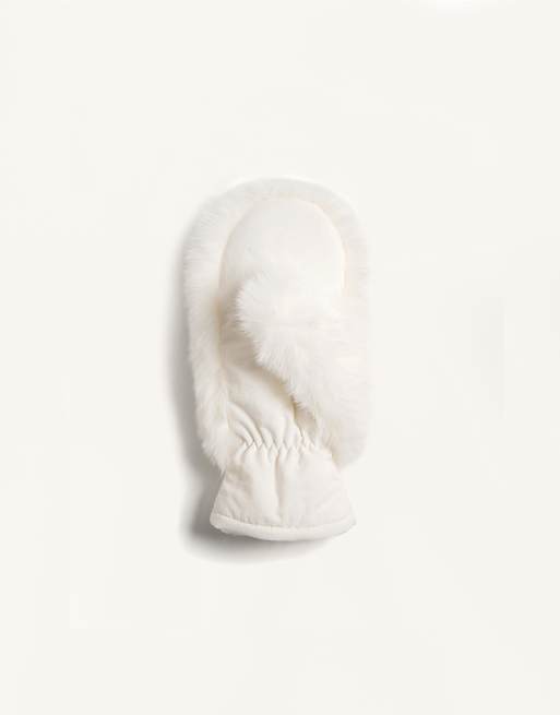 OYSHO - Ecrufarvede vanter med snore i imiteter pels, 2 af 3