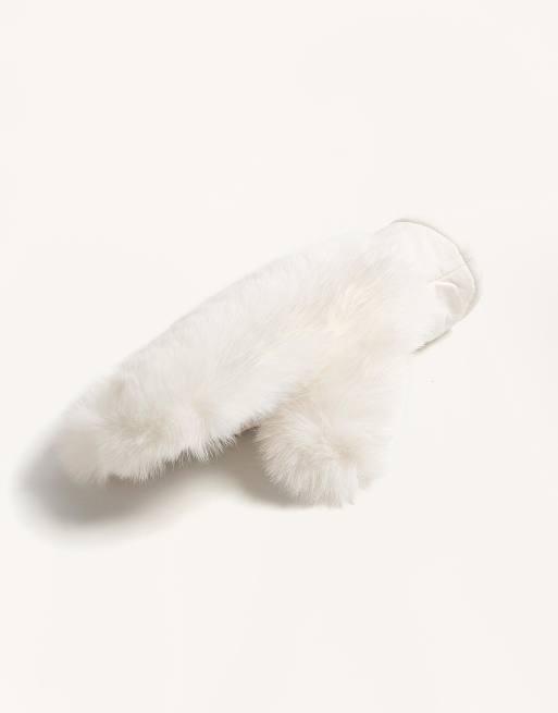OYSHO - Ecrufarvede vanter med snore i imiteter pels, 3 af 3