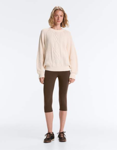 OYSHO - Ecrufarvet trøje i kabelstrib af 100% bomuld - view 1