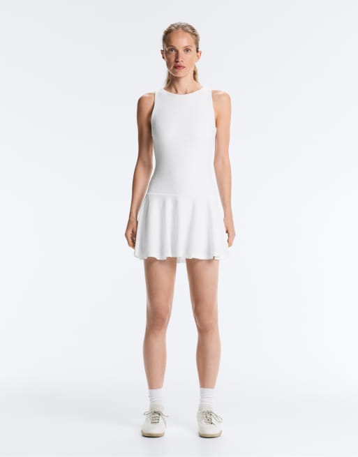 OYSHO Embroidered comfortlux short dress in off-white, 2 of 4