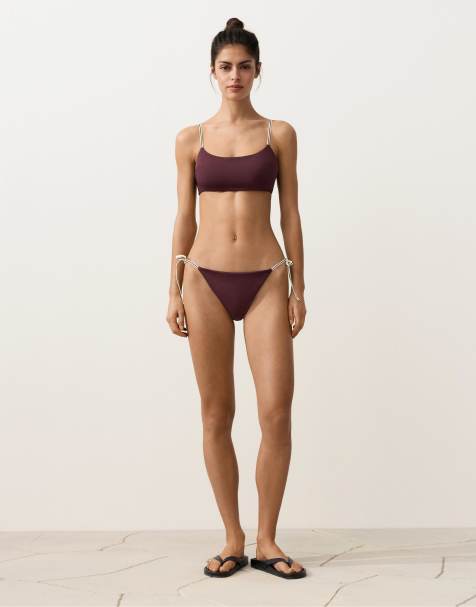 OYSHO - Ensemble de bikini à bords contrastants - Prune foncé - view 1