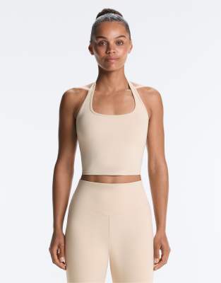 OYSHO Evermove halter tank top in light mink-Neutral