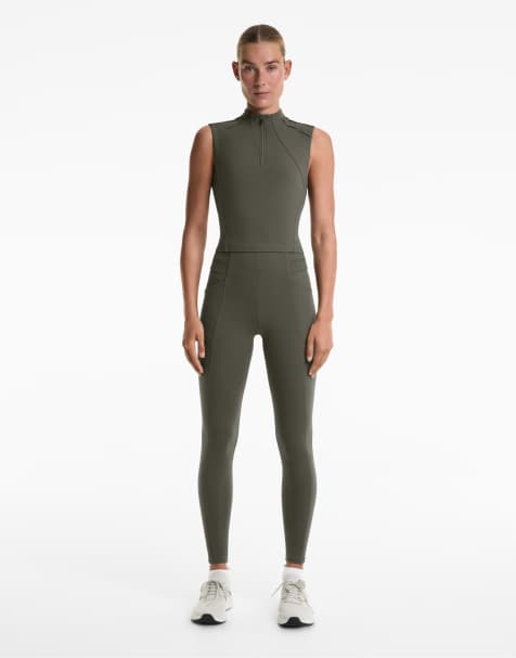OYSHO - Evermove - Leggings alla caviglia verdi a vita alta con pieghe - view 1