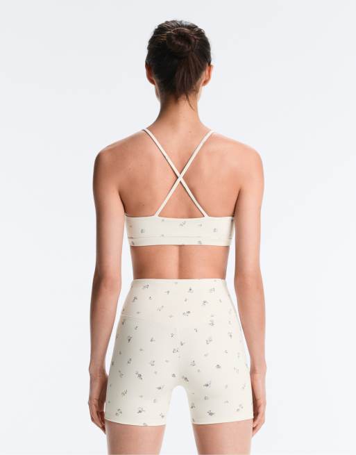 OYSHO – Evermove – Sport-BH in blassem Ecru mit leichter Stützfunktion und Blumenmuster, 2 von 4