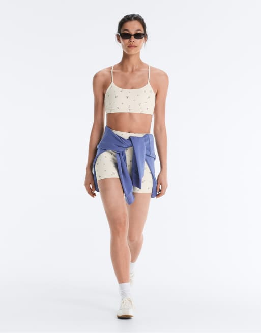 OYSHO – Evermove – Sport-BH in blassem Ecru mit leichter Stützfunktion und Blumenmuster, 4 von 4