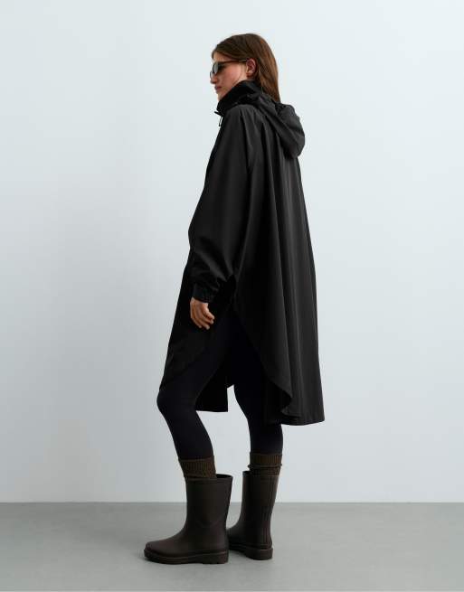 OYSHO Extra lightweight 10k waterproof long cape in black, 4 of 5
