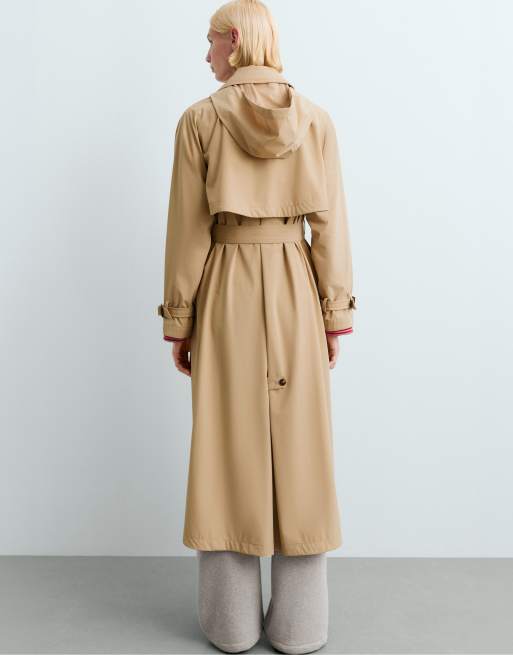OYSHO Extra lightweight 10k waterproof long jacket in camel, 4 of 7