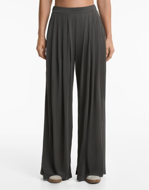 OYSHO Extra wide modal blend trousers in anthracite