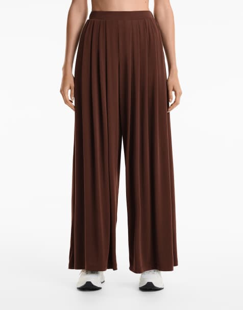 OYSHO Extra wide modal blend trousers in chocolate