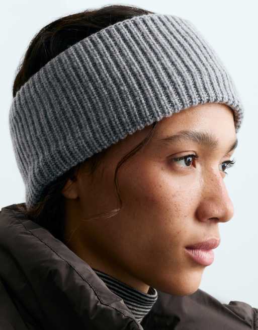OYSHO fascia per capelli in maglia a coste 100% lana grigia, 2 di 4