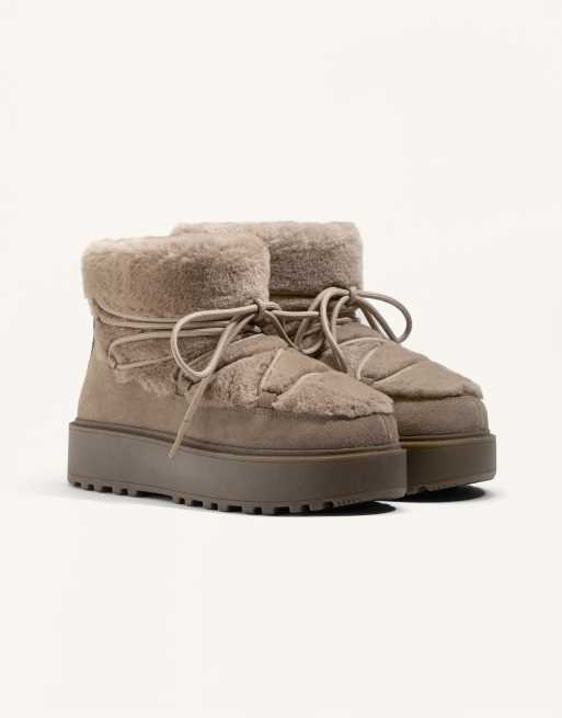 OYSHO Faux-fur and split-leather lace-up boots in mole, 2 of 4