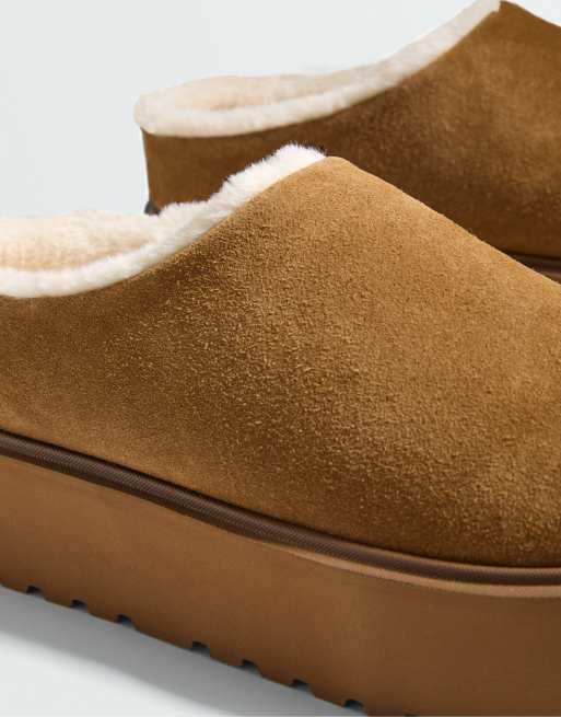 OYSHO Faux-fur split-leather clogs in mole, 4 of 5