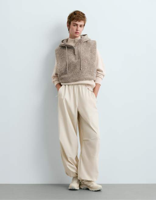 OYSHO Faux-shearling hooded gilet in mink melange, 2 of 6