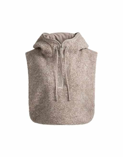 OYSHO Faux-shearling hooded gilet in mink melange, 6 of 6