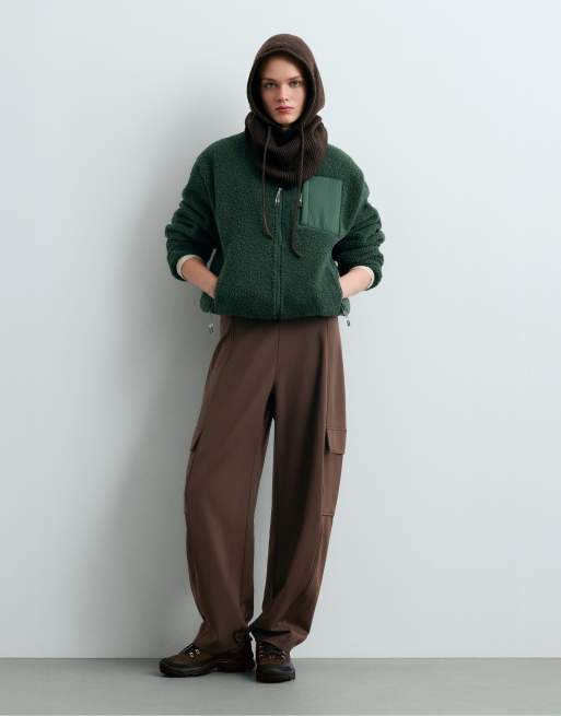 OYSHO Faux-shearling jacket in bottle green, 2 of 5