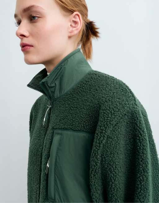 OYSHO Faux-shearling jacket in bottle green, 3 of 5