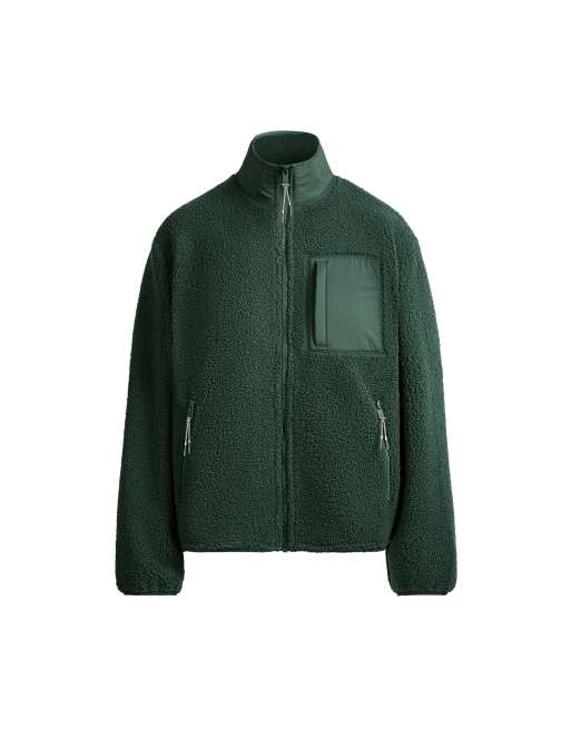 OYSHO Faux-shearling jacket in bottle green, 5 of 5