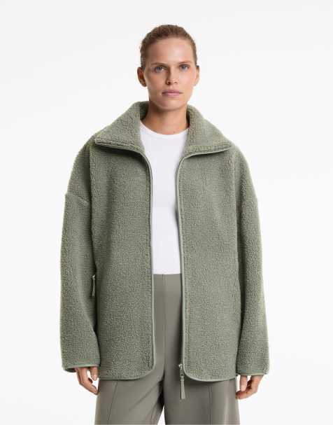 OYSHO Faux-shearling oversize jacket in khaki - view 1