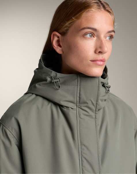 OYSHO Fellex® aerogel 10k waterproof long padded jacket in dark khaki - view 1
