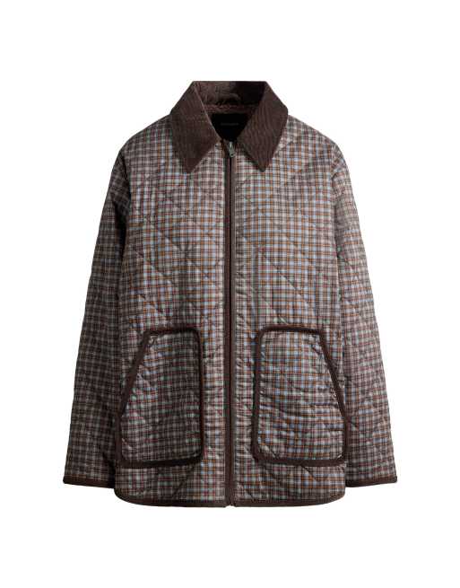 OYSHO Fellex® aerogel checked midi padded jacket in brown and blue, 5 of 5
