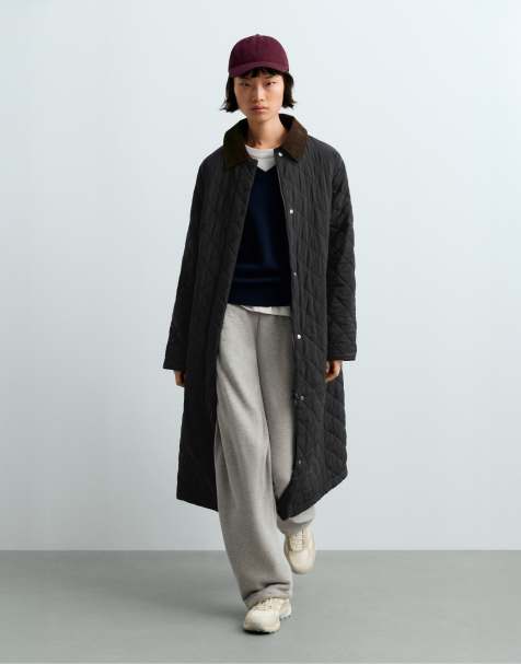OYSHO Fellex® aerogel contrast collar long padded jacket in black - view 1