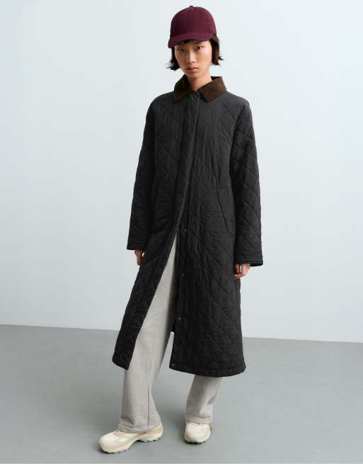 OYSHO Fellex® aerogel contrast collar long padded jacket in black, 2 of 6