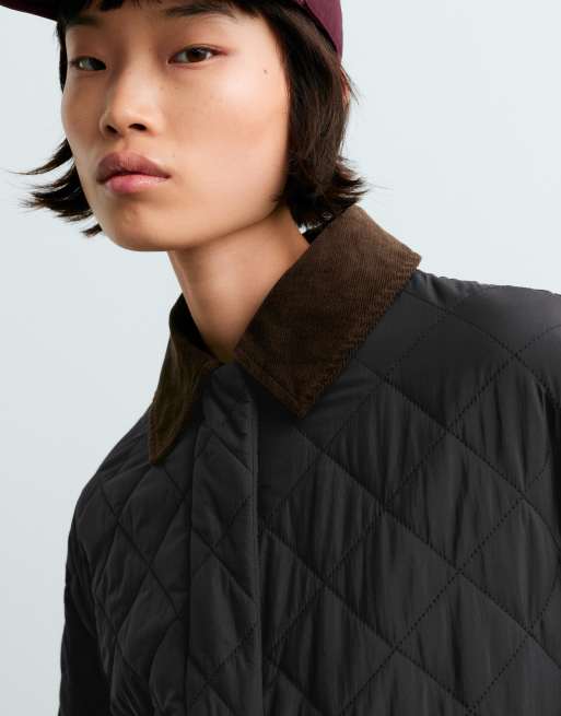 OYSHO Fellex® aerogel contrast collar long padded jacket in black, 3 of 6