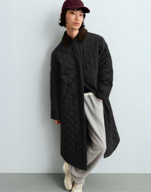 OYSHO Fellex® aerogel contrast collar long padded jacket in black, 5 of 6