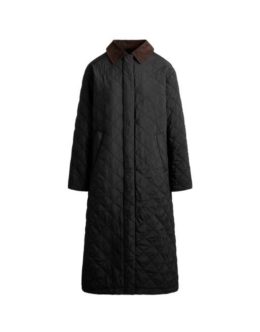 OYSHO Fellex® aerogel contrast collar long padded jacket in black, 6 of 6