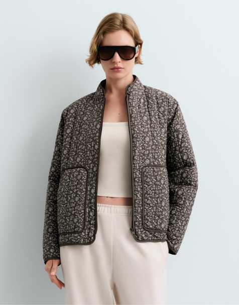 OYSHO Fellex® aerogel floral waterrepellent midi padded jacket in brown - view 1