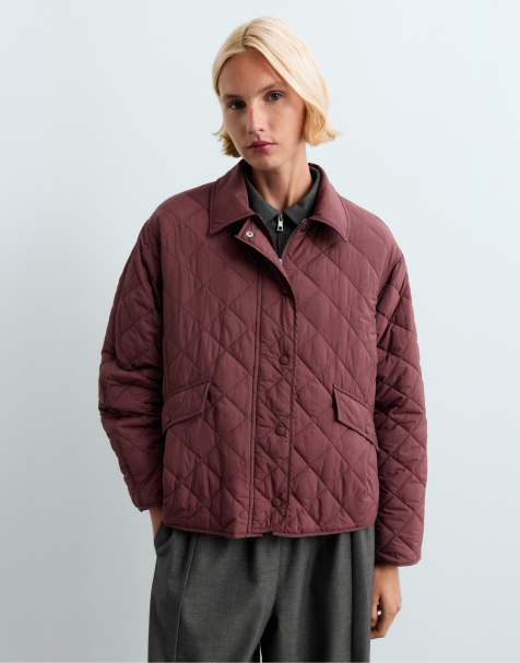 OYSHO Fellex® aerogel midi boxy padded jacket in burgundy - view 1