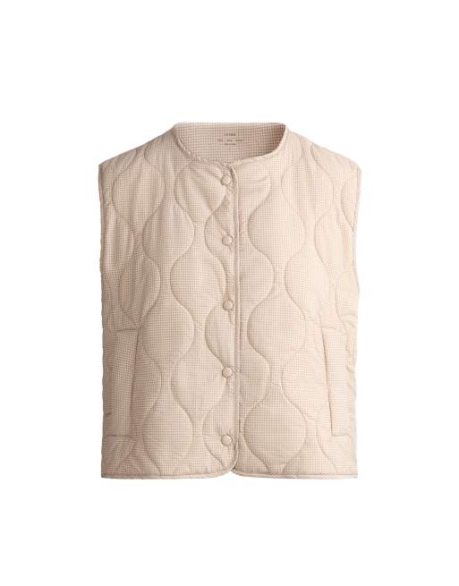 OYSHO Fellex® aerogel padded gingham gilet in beige, 5 of 5