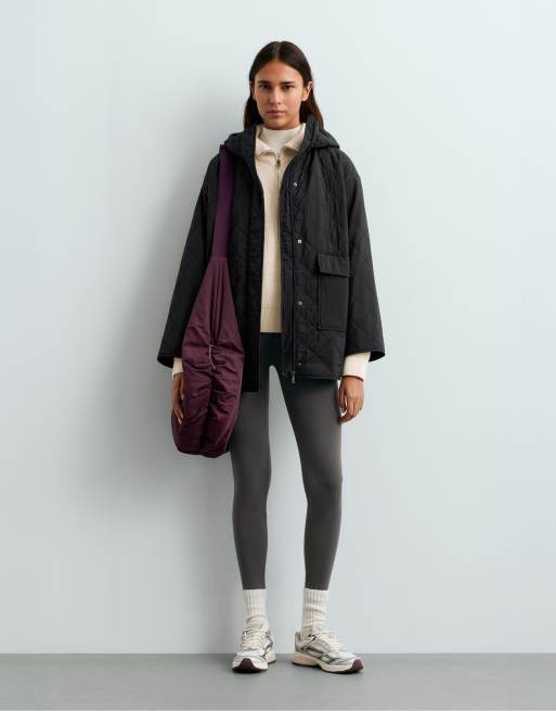 OYSHO Fellex® aerogel padded jacket with faux-fur-effect interior in black, 2 of 6