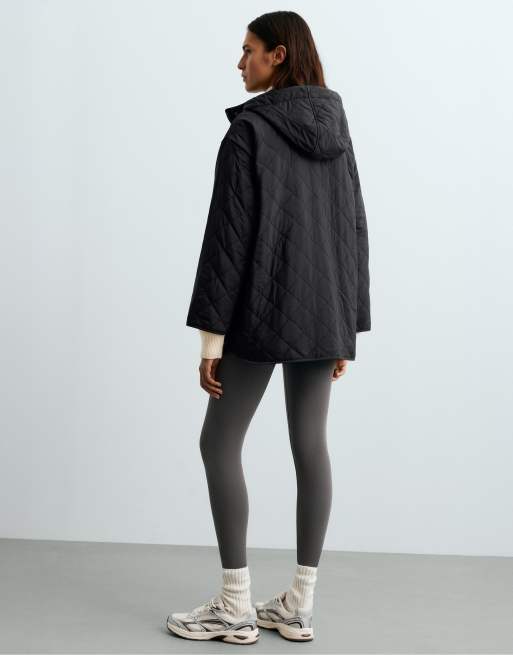 OYSHO Fellex® aerogel padded jacket with faux-fur-effect interior in black, 4 of 6