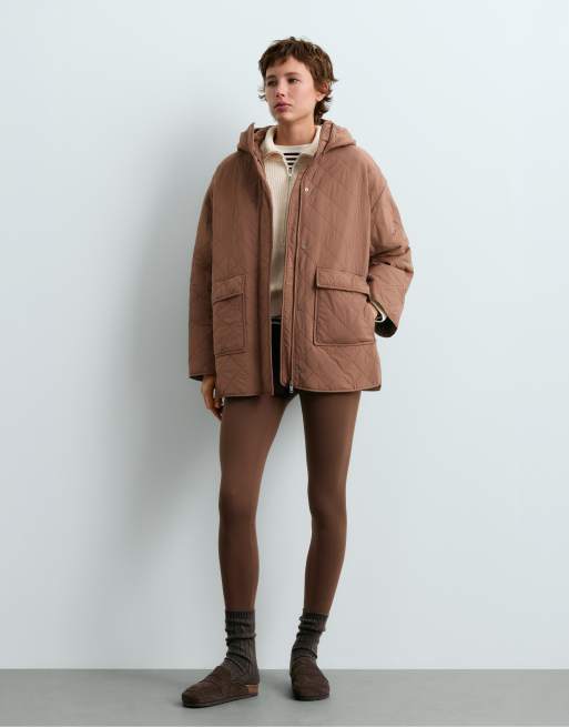 OYSHO Fellex® aerogel padded jacket with faux-fur-effect interior in brown, 2 of 6