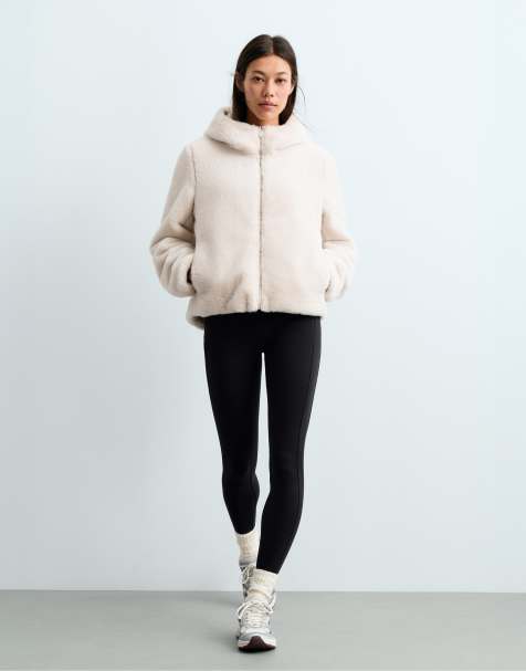 OYSHO Fellex® aerogel reversible faux-fur-effect padded jacket in pale taupe - view 1