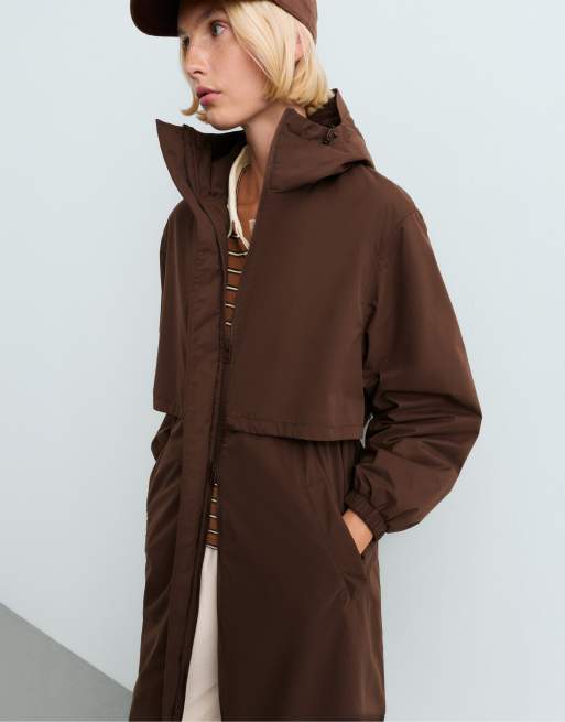 OYSHO Fellex® aerogel waterproof long padded jacket in dark brown, 3 of 6