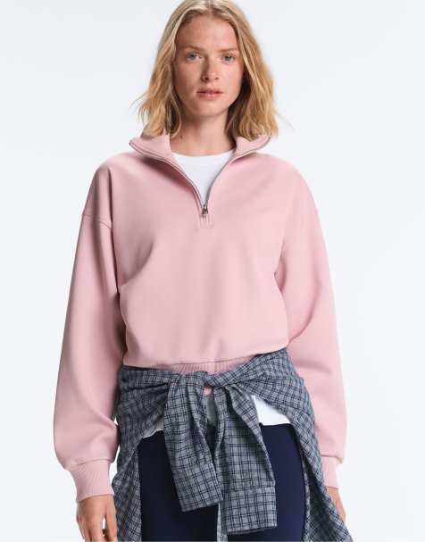 OYSHO - Felpa accollata in piqué rosa pallido in cotone con zip - view 1
