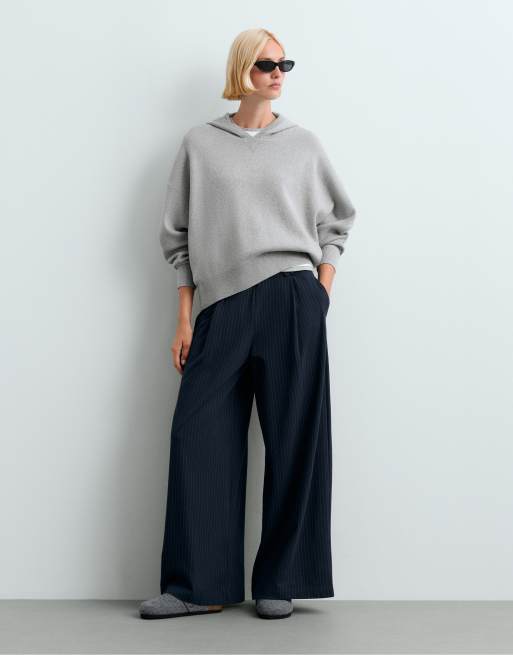 OYSHO felpa con cappuccio in maglia misto cotone grigio chiaro, 2 di 6